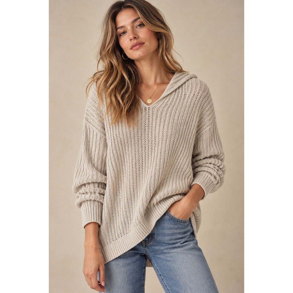 Abercrombie & Fitch Cream Open Stitch Crochet Hoodie Sweater XL Tall NWT
